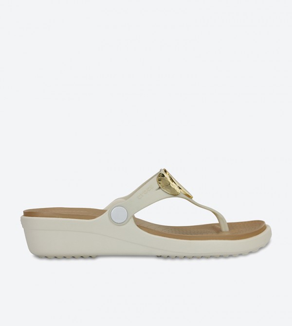 Sanrah Embellished Wedge Flip Flops - Off White 204009-13S