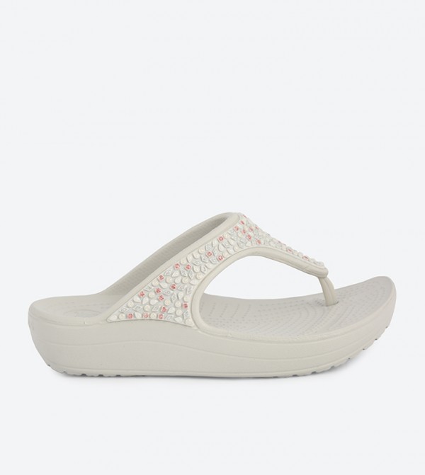 Sloane Embellished Flip Flops - White