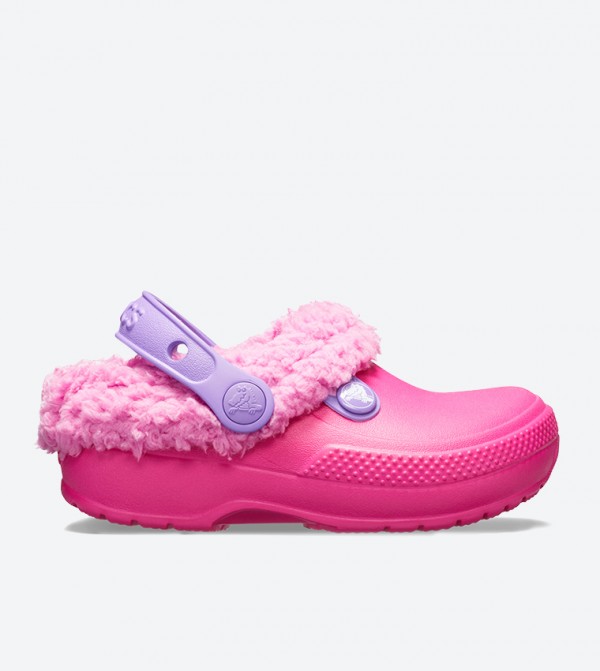 Fur Detail Round Toe Clogs - Pink