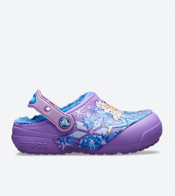 Frozen Print Fur Detail Sling Back Strap Closure Clog - Purple