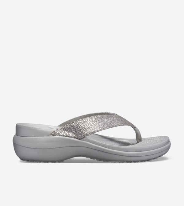 Capri Metallic Textured Wedge Flip Flops - Silver 205782-00N