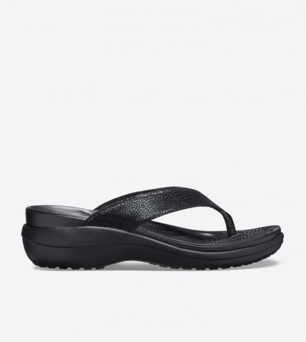 Capri Metallic Textured Wedge Flip Flops - Black 205782-060